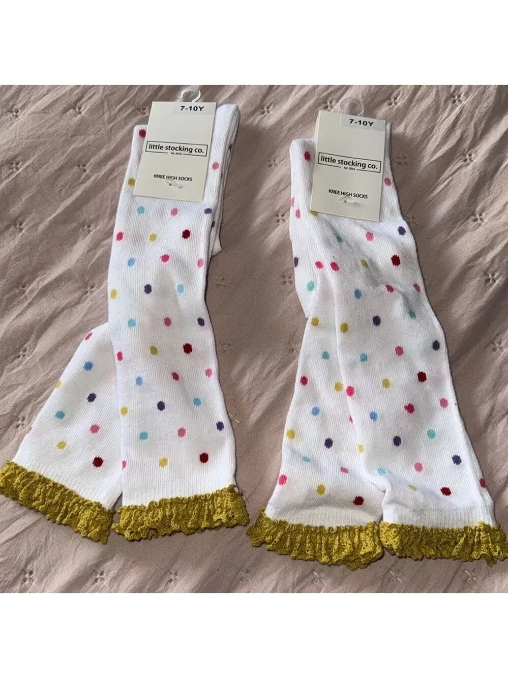 Bundle of 2 white dotted high  knee lace socks